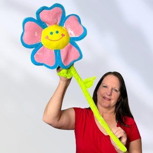RARE‎ Vintage Smiley Face Flower Long Bendable Poseable 30" Plush Stuffed Toy
